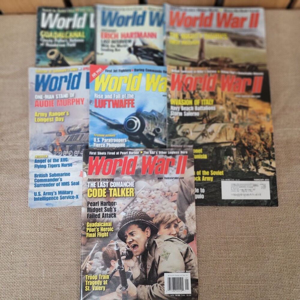 Lot Of 7 World War II Magazines 2002 Audie Murphy Erich Hartmann Guadalcanal